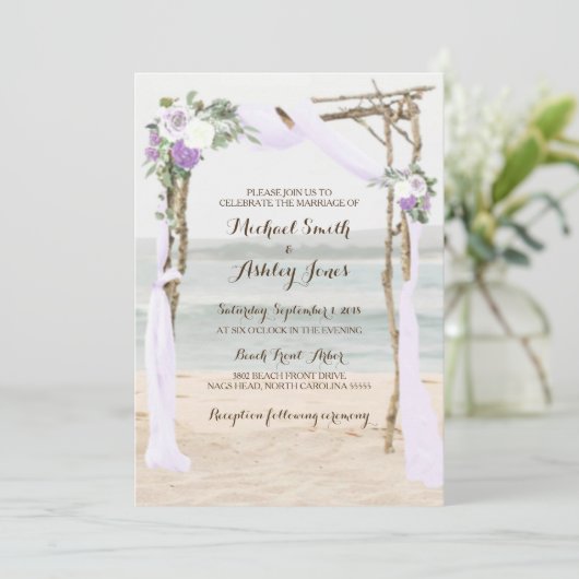 Plage Arbor Lavender Mariage Invitations (Debout devant)