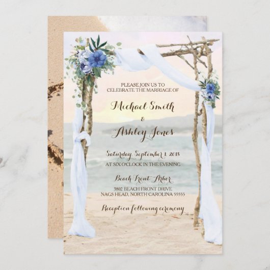 Plage Arbor Sunset Blue Orchid Faire-part de maria (Devant / Derrière)