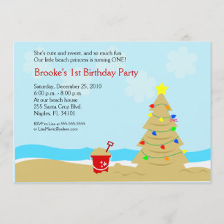 Plage Arbre de Noël Château 5x7 Invitation personn