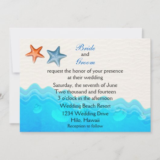 Plage Avec Faire-part de mariage Starfish (Devant)