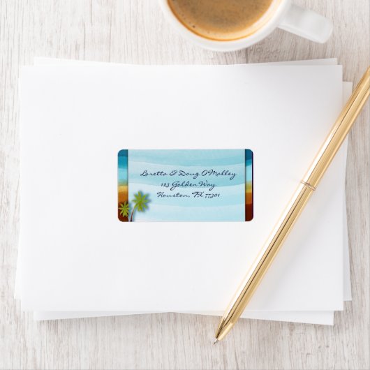 Plage avec Palm Tree designer étiquette (En situation)