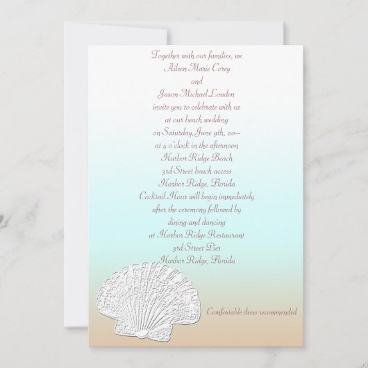 Plage avec Shell Faire-part de mariage (Devant)