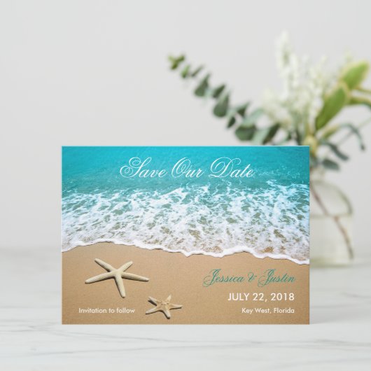 Plage avec Starfish Enregistrer la carte Date (Debout devant)