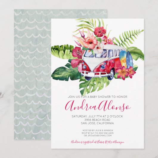 Plage Baby Girl Baby shower tropical Invitation (Devant / Derrière)