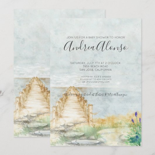 Plage Baby Nautical Baby shower Invitation (Devant / Derrière)