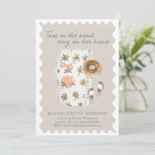 Plage Bachelorette Fête Timeline Invitation (Debout devant)