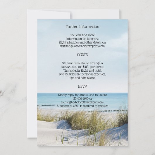 Plage Bachelorette Week-end Invitation Modèle (Dos)