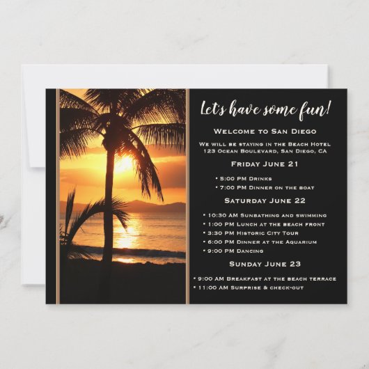 Plage Bachelorette Week-end Itinéraire Invitation (Dos)