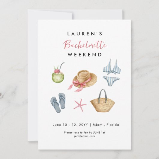 Plage Bachelorette weekend Itinéraire Invitation (Devant)