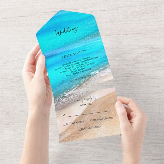 Plage Balnéaire Été 3 en 1 Faire-part de mariage (Déchirure)