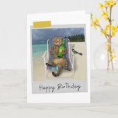 Plage Beer Cat Funny Carte d'anniversaire (Fleur jaune)