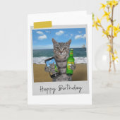 Plage Bière Tabby Chat Funny Carte d'anniversaire (Fleur jaune)