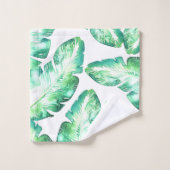 Plage Blanc & Vert Tropical Palm Feuille Chic (Gant de toilette)