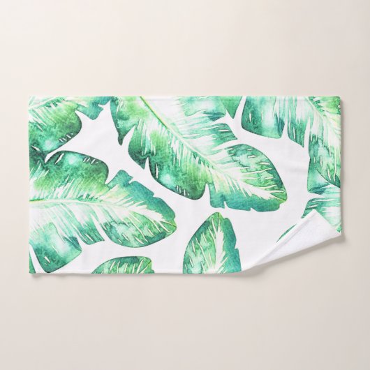 Plage Blanc & Vert Tropical Palm Feuille Chic (Serviette à main)