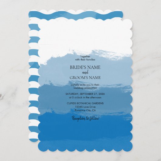 Plage Bleu Aquarelle Mariage Invitations (Devant / Derrière)