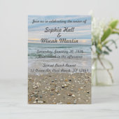 Plage bleu coquille Mariage Invitation (Debout devant)