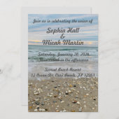 Plage bleu coquille Mariage Invitation (Devant / Derrière)
