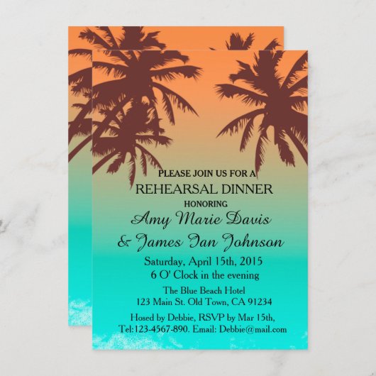Plage bleu océan répétition dîner invitations plag (Devant / Derrière)