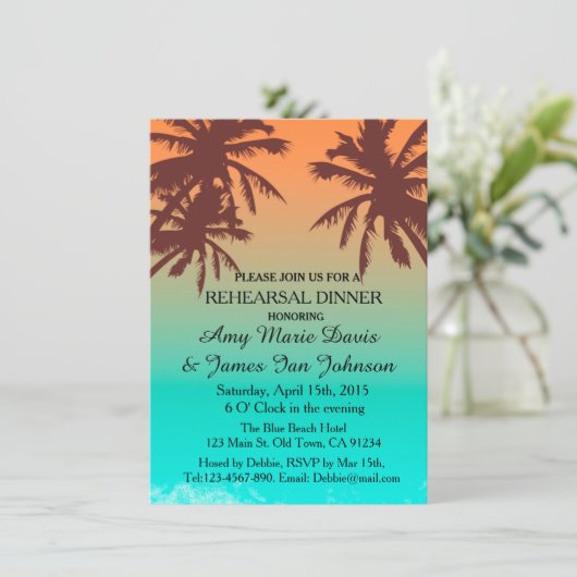 Plage bleu océan répétition dîner invitations plag (Debout devant)