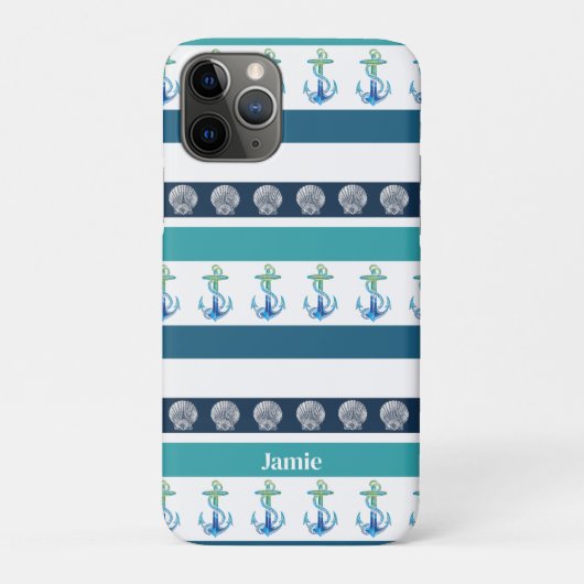 Plage Bleu rayé Blanc coque iphone de famille (Dos)