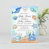 Plage Bleue Cute Baby shower Invitation (Debout devant)