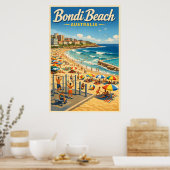 Plage Bondi Australie - Affiche de voyage vintage (Cuisine)