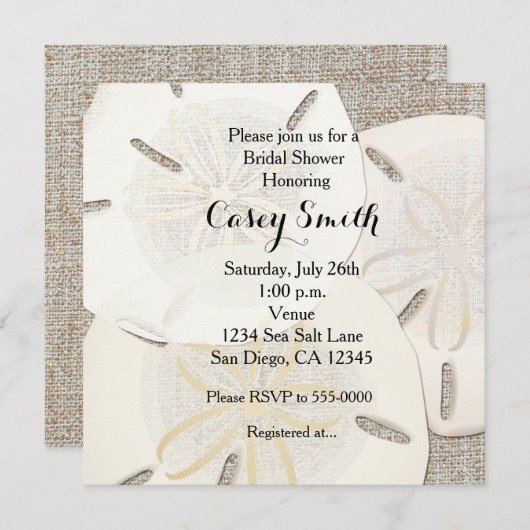 Plage Burlap Sable Dollar Invitation de la nuptial (Devant / Derrière)