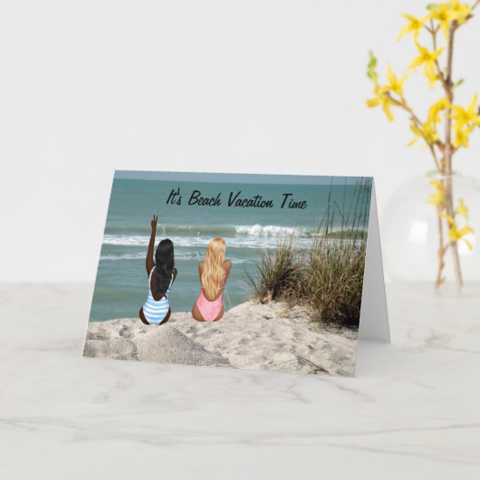 Plage Carte de vacances avec Plage & Jeunes Filles (Fleur jaune)