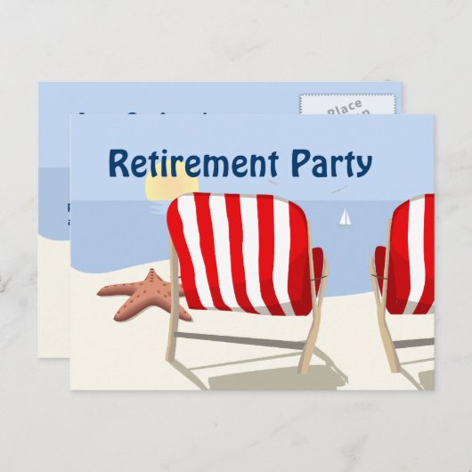Plage Chaire Retraite Partie Postcard Invitation (Devant / Derrière)