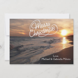 Plage Chaleureuse Avec Carte De Noël Coucher Du So