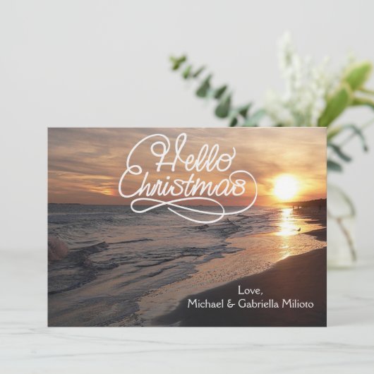 Plage Chaleureuse Avec Carte De Noël Coucher Du So (Debout devant)