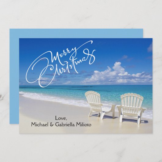 Plage Chaleureuse ensoleillée avec chaises Carte d (Devant / Derrière)