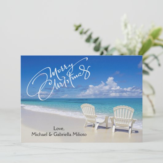 Plage Chaleureuse ensoleillée avec chaises Carte d (Debout devant)