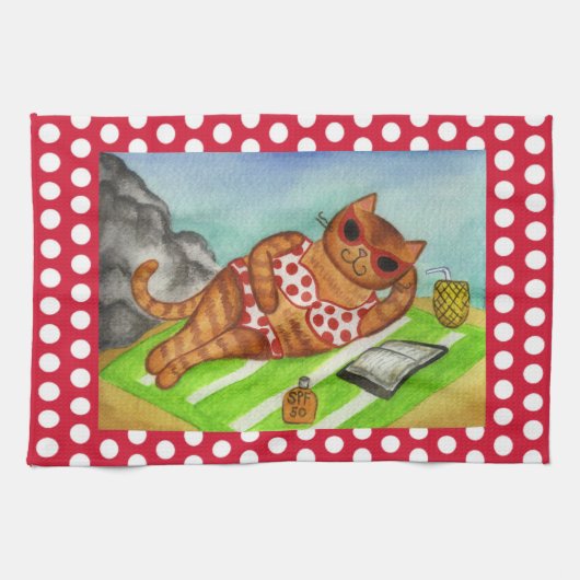 Plage Chat Serviette de cuisine (Horizontal)