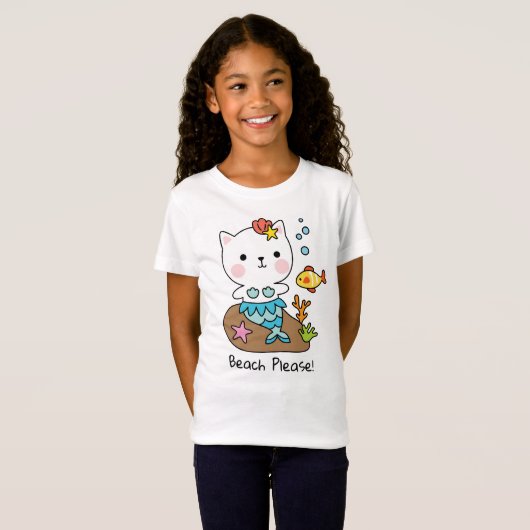 Plage | Chat Sirène Mermeow Funny T-shirt (Devant entier)