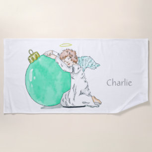 Plage Christmas Angel nom personnalisé serviette de plag