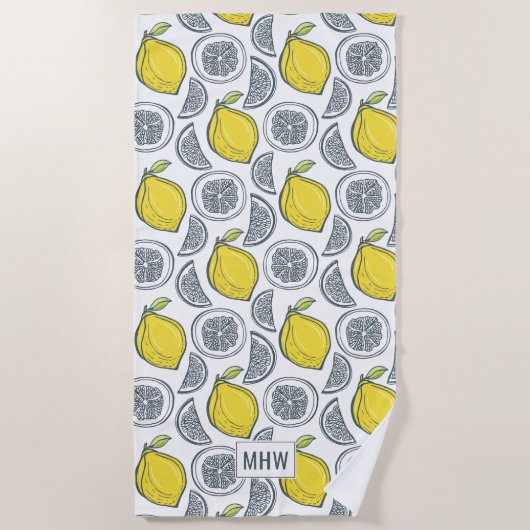 Plage Citron Motif personnalisé monogramme serviette de  (Devant)