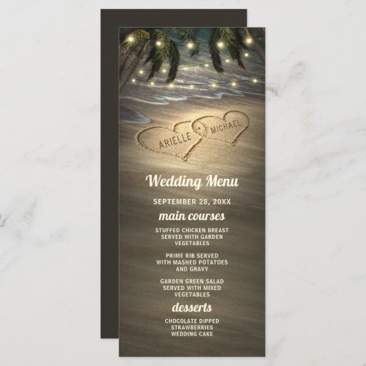 Plage Coeurs de rivage dans le sable Mariage Carte (Devant / Derrière)