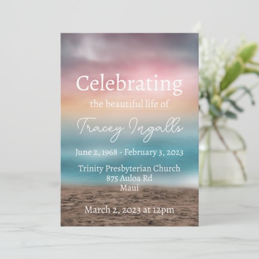 Plage colorée Sunset Funeral Invitation (Debout devant)