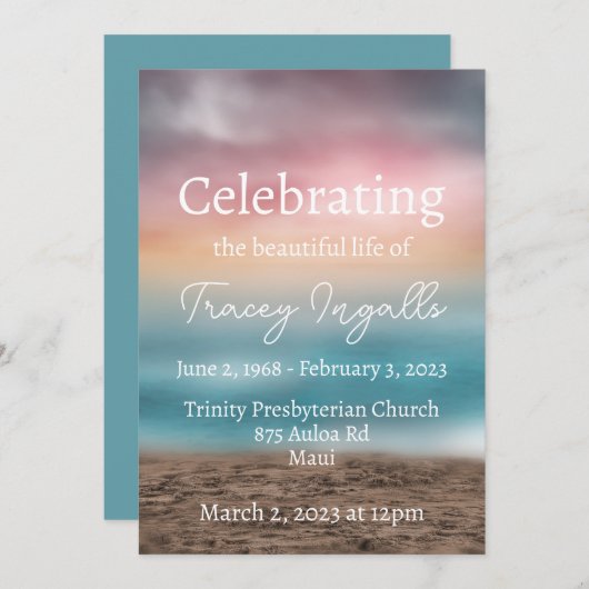 Plage colorée Sunset Funeral Invitation (Devant / Derrière)