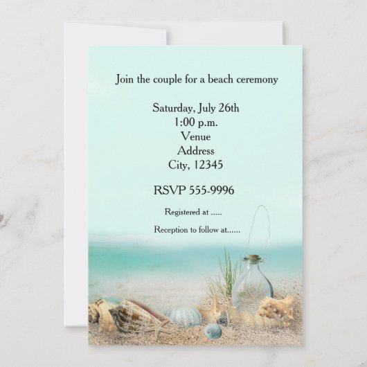 Plage Coques de mariage Aquarelle Invitation (Dos)