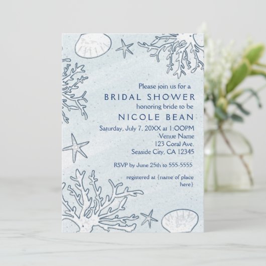 Plage Coral Reef Sea Shell & Starfish Invitations (Debout devant)