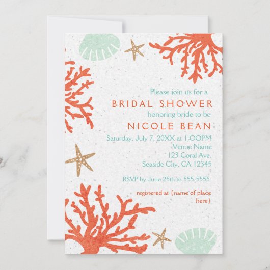 Plage Coral Reef Sea Shell & Starfish Invitations (Devant)
