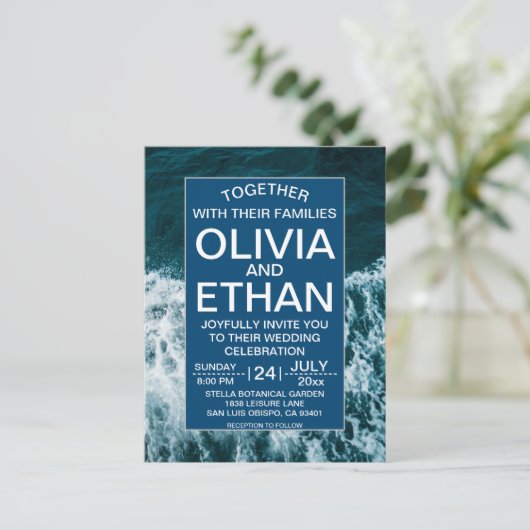 Plage côtière bleu marine classique Invitation Car (Debout devant)