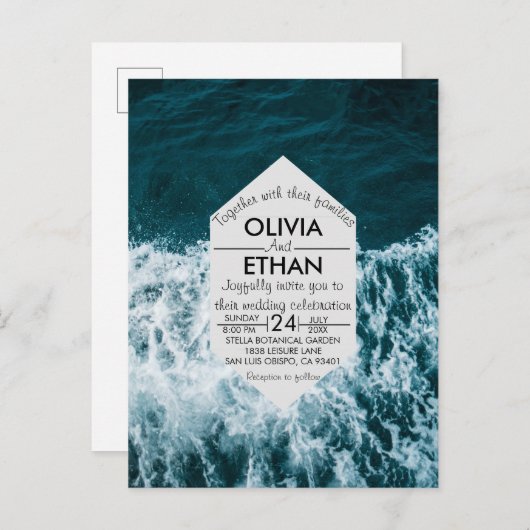 Plage côtière bleu marine classique Invitation Car (Devant / Derrière)