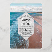 plage côtière bleu marine Mariage Foil Invitation (Recto)