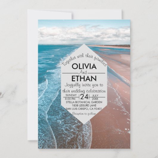 plage côtière bleu marine Mariage Invitation (Devant)