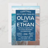 plage côtière bleu marine Mariage Invitation (Devant)