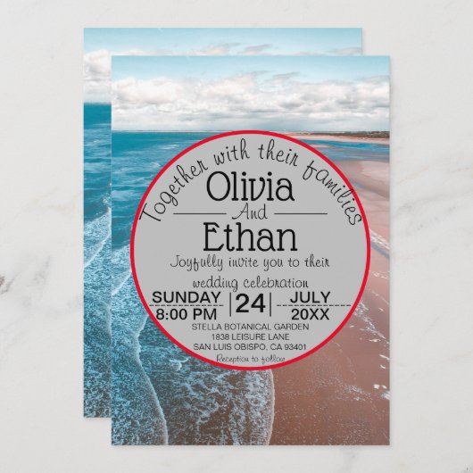 plage côtière bleu marine Mariage Invitation (Devant / Derrière)
