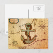 Plage côtière Carte nautique Ancre vintage (Devant / Derrière)